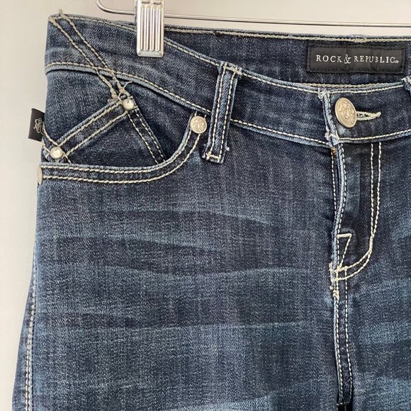 Rock & Republic Womens 4 Bootcut Denim Jeans Dark Wash Embellished Pockets *FLAW - Picture 14 of 16